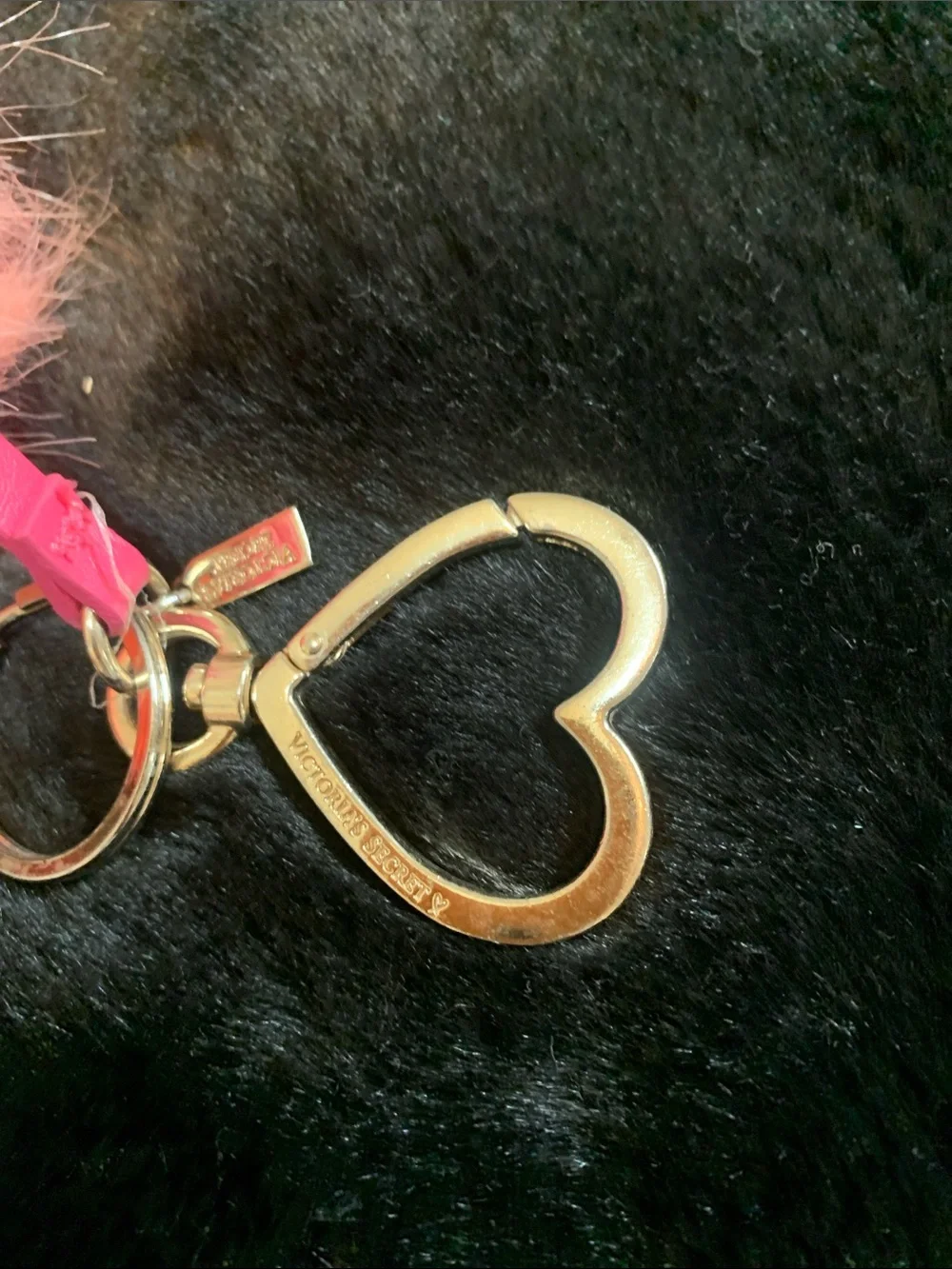 Victoria's Secret Pink & Orange Heart Sunglasses Fluffy Keychain